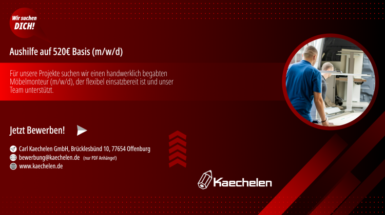 Wir suchen M&ouml;belmonteur (m/w/d) Aushilfen auf 520&euro; Basis