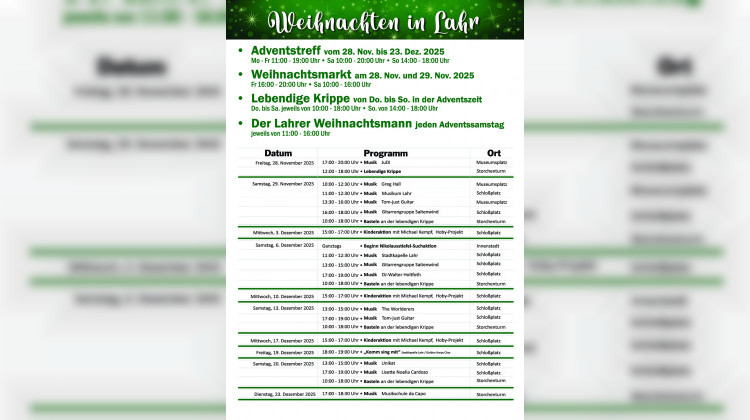 Weihnachten in Lahr 2025. &Uuml;berblick zum Adventsprogramm