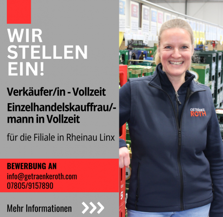 Verk&auml;ufer/in und Einzelhandelskauffrau/-mann in Vollzeit f&uuml;r Rheinau Linx