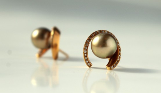 Ohrstecker 750/-Rotgold Tahitizuchtperlen und Brillanten